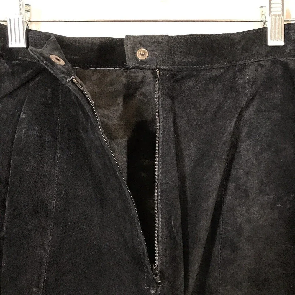 Anchor Blue Vintage Y2K Black Suede 100% Leather Dark Academia Skirt Size 11/12